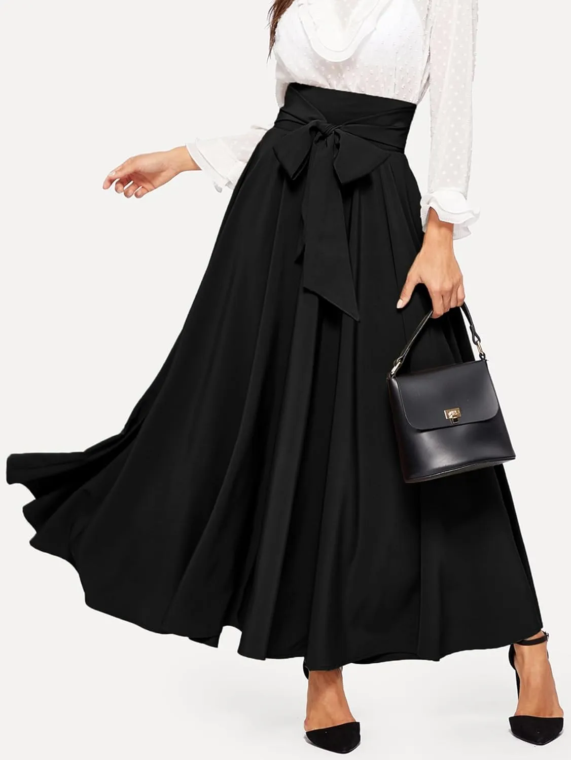 Women's Fashion Trendy Skirt High Waist Zip Back Knot Skirt Elegant