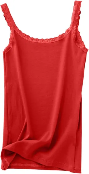 Women's Lace Ruffle Strap Summer Casual Tank Tops Scoop Neck Cotton Camisole Soft Comfortable Sleeveless Shirts