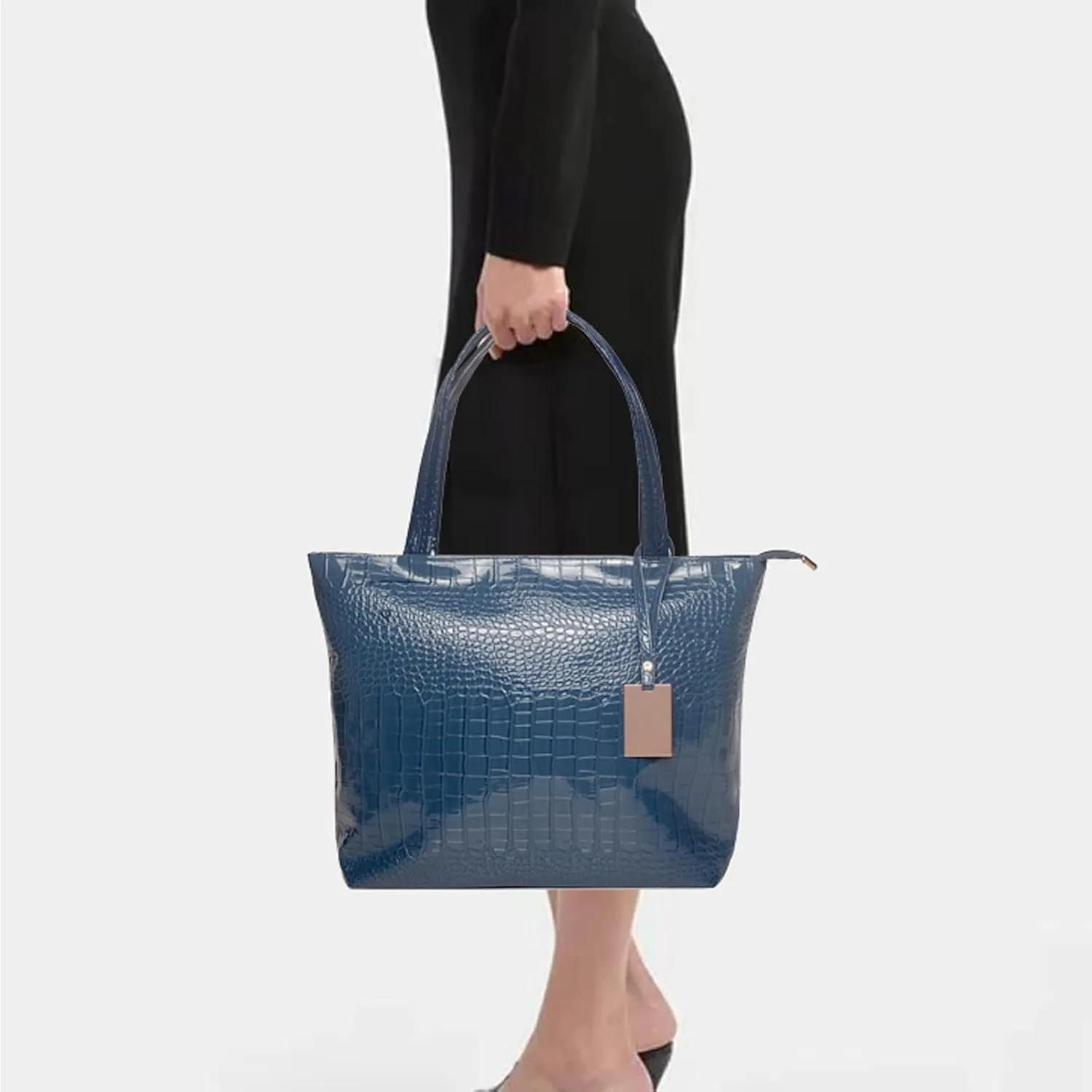 Womens Large Tote Shoulder Handbag Purse Travel Satchel Stylish Fuax Leather Crocodile Hobo Top Handle Bag