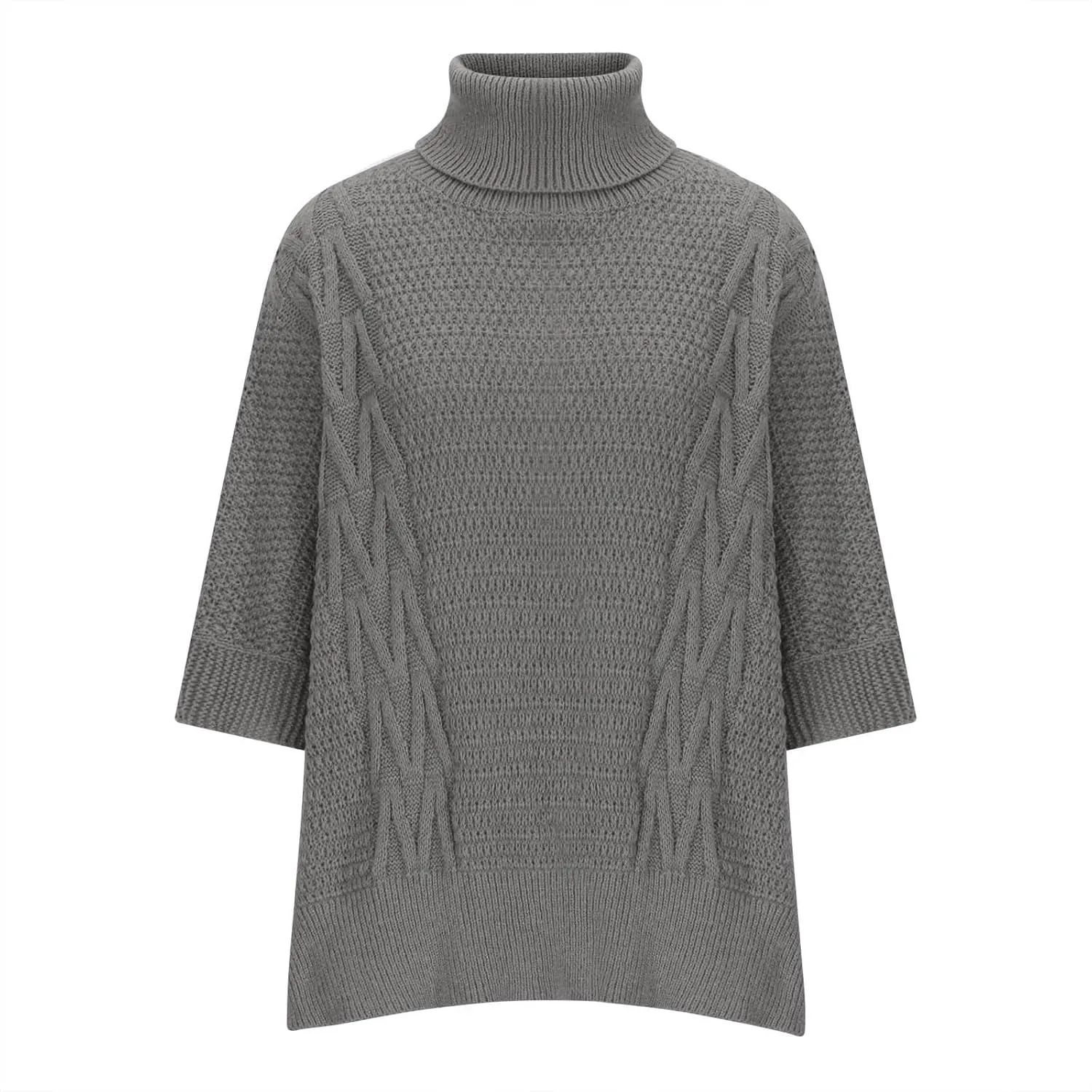 Womens Plus Size Poncho Sweater Oversized Chic Turtleneck Batwing Sleeve Asymmetric Knitted Pullover Shawl Wrap Cape