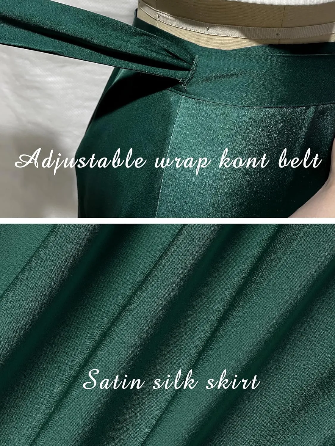 Women's Satin Wrap Skirt Adjustable Tie Ruffle Hem Flowy High Low Trendy Midi Skirt