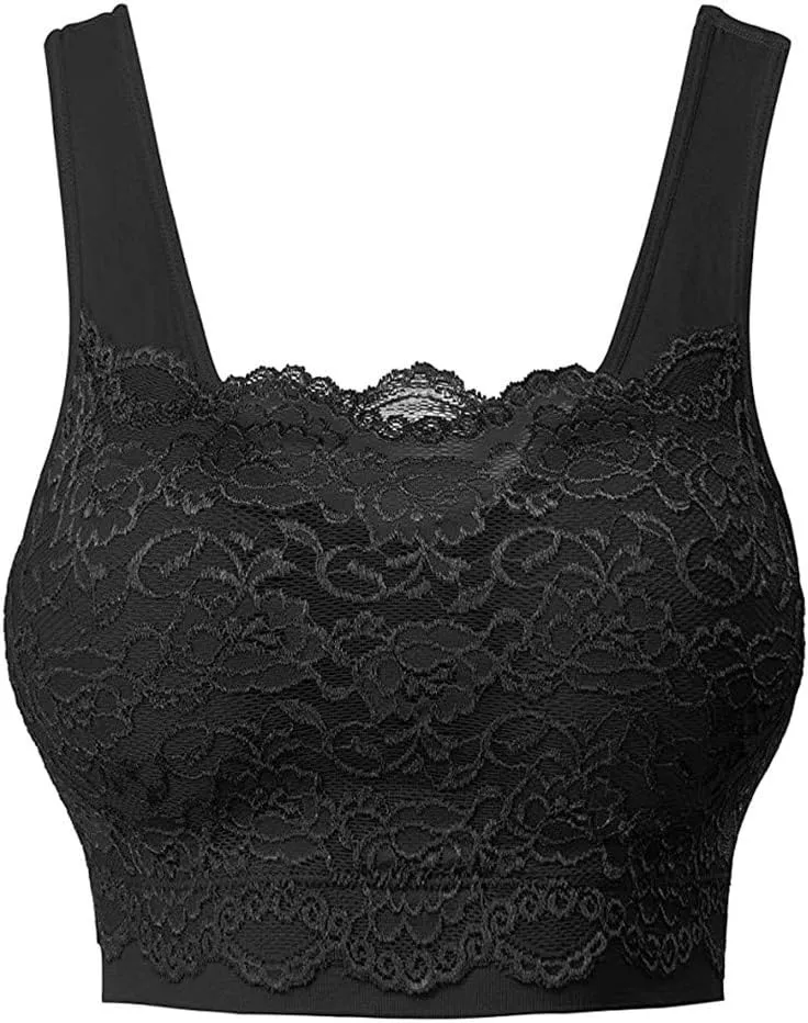 Womens Sports Bra Seamless Comfortable Lace Coverage Yoga Camisole Bra with Removable Pads Workout Crop Tank Tops