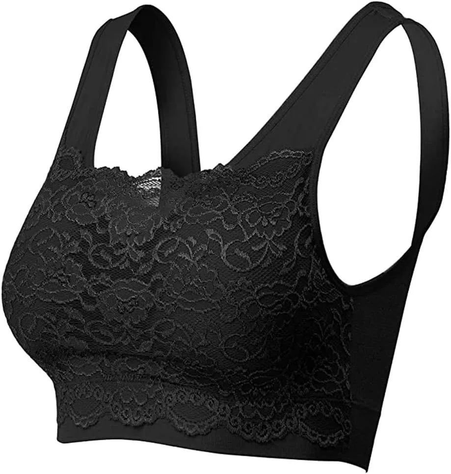 Womens Sports Bra Seamless Comfortable Lace Coverage Yoga Camisole Bra with Removable Pads Workout Crop Tank Tops
