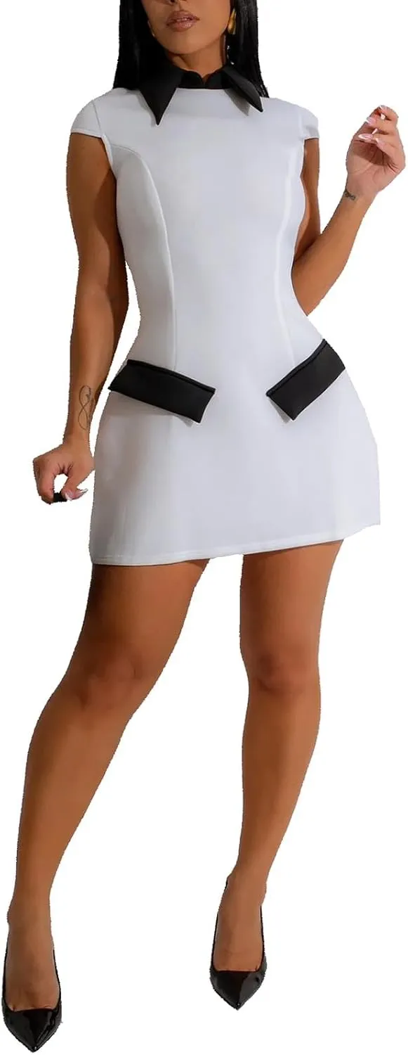 Yuopeid Women's Mock Neck Cap Sleeve Bodycon A Line Short Dress Cocktail Club Party Elegant Formal Mini Dresses